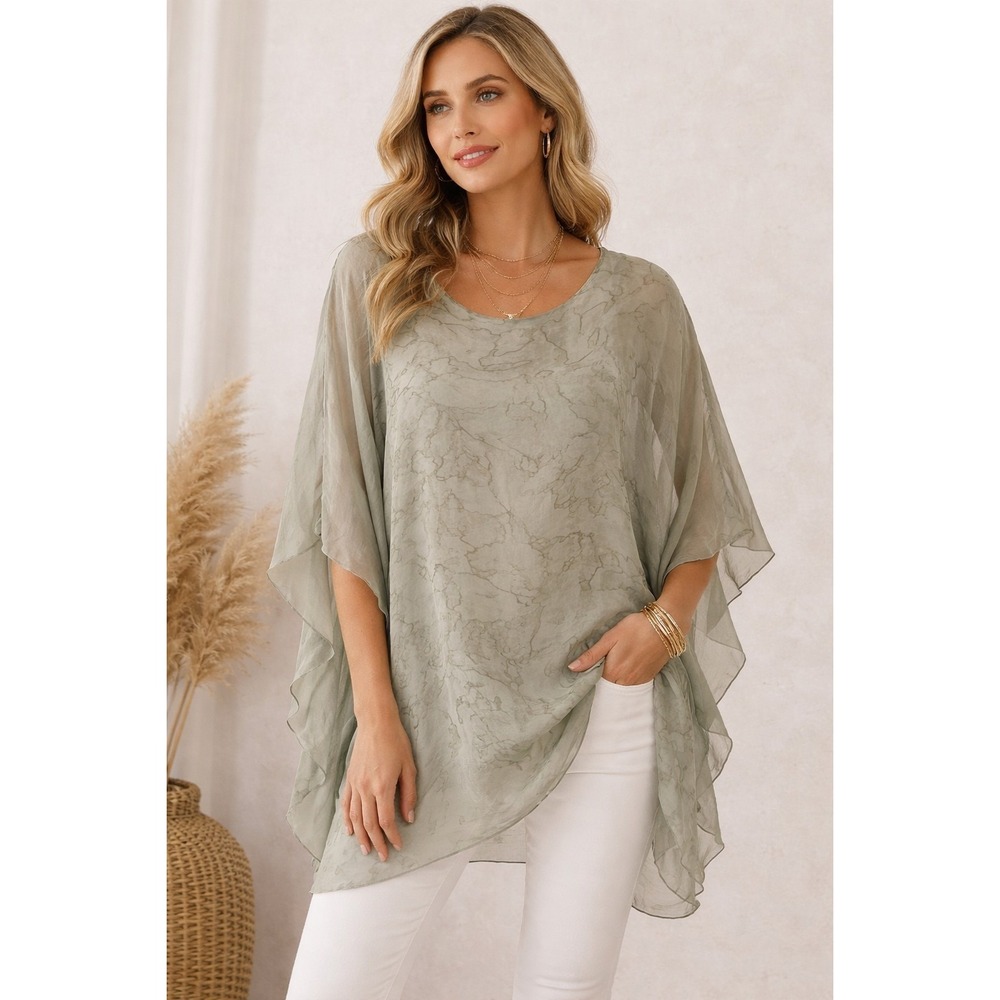 Lola Blouse L Made In Italy Sheer‎ Blouse Sage Green Boho Kimono Sleeve L